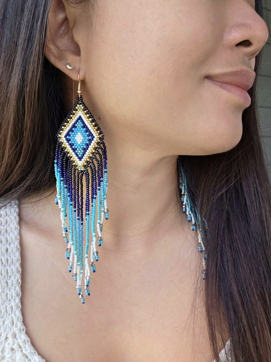 Boheme Jewelry - Royal Blue Dia Boho Fringe Beaded Earrings Handmade Jewelry Southwestern
